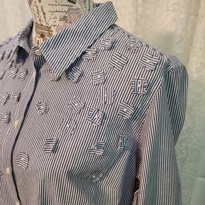 A New Day Blue Pinstripe Blouse Size XL